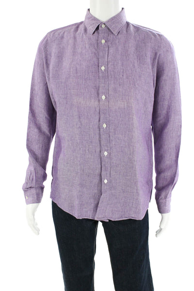 Hartford Mens Linen Long Sleeve Button Up Lined Dress Blouse Purple Size L