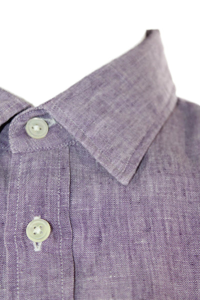Hartford Mens Linen Long Sleeve Button Up Lined Dress Blouse Purple Size L