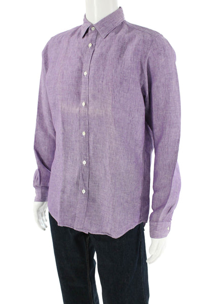Hartford Mens Linen Long Sleeve Button Up Lined Dress Blouse Purple Size L
