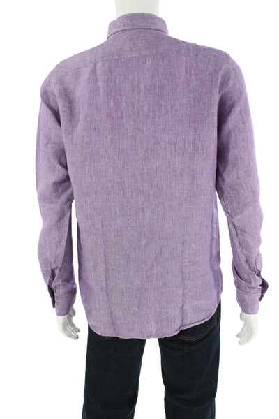 Hartford Mens Linen Long Sleeve Button Up Lined Dress Blouse Purple Size L