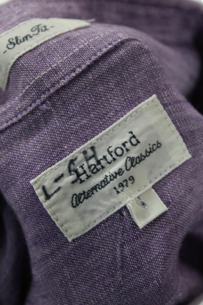 Hartford Mens Linen Long Sleeve Button Up Lined Dress Blouse Purple Size L