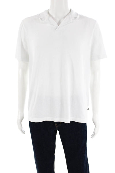 Ted Baker Mens Cotton Short Sleeve V-neck Casual Polo Top White Size 03