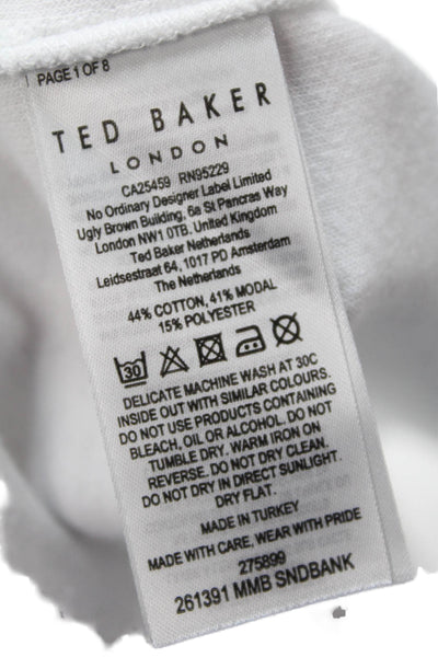 Ted Baker Mens Cotton Short Sleeve V-neck Casual Polo Top White Size 03