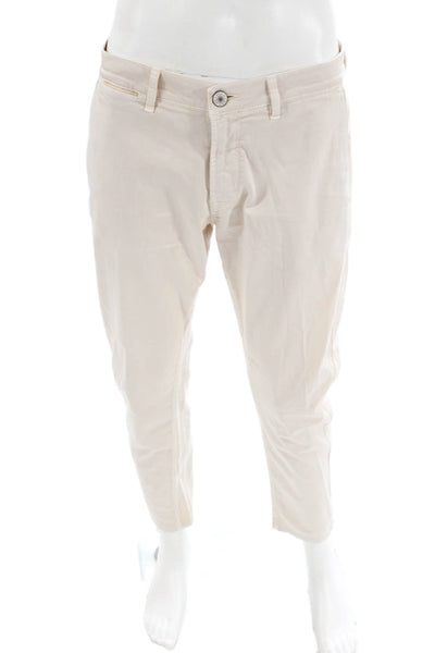 Fradi Mens Cotton Textured Zip Button Casual Straight Leg Pants Khaki Size EUR 3