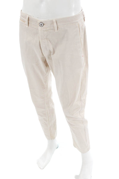 Fradi Mens Cotton Textured Zip Button Casual Straight Leg Pants Khaki Size EUR 3