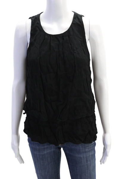 J Crew Womens Crew Neck Sleeveless Layered Tank Top Black Size 6