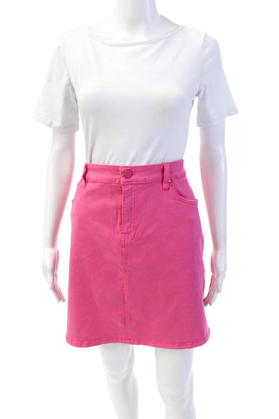 Renuar Womens Cotton Denim Stretch Zippered Mini Skirt Solid Pink Size XL