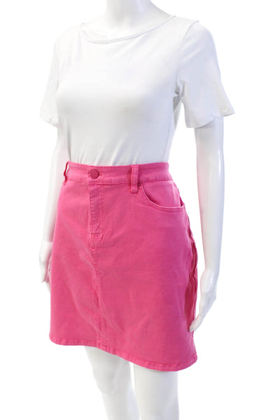 Renuar Womens Cotton Denim Stretch Zippered Mini Skirt Solid Pink Size XL
