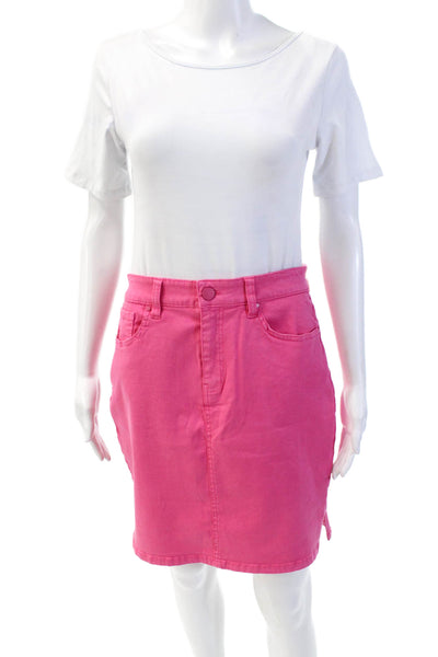 Renuar Womens Cotton Denim Stretch Zippered Mini Skirt Solid Pink Size S