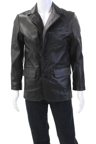 Jaklez Mens Leather Notched Collared Long Sleeve Blazer Jacket Black Size S