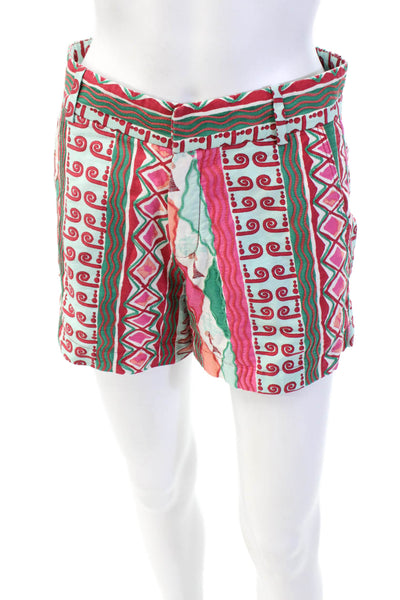 Le Sirenuse Womens Cotton Zip Striped Pattern Colorblock Shorts Pink Size EUR 40