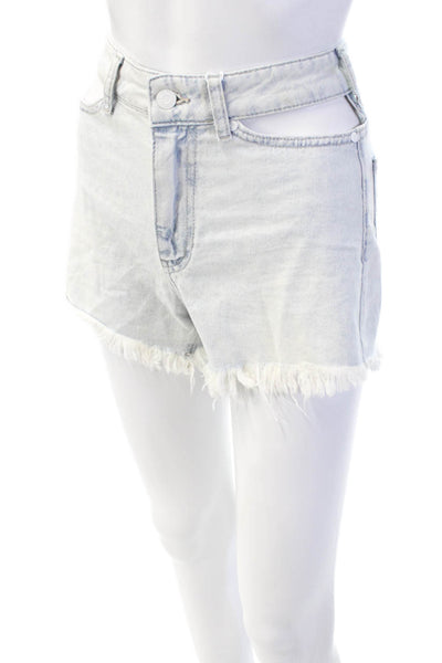 Bershka Womens Cotton Zip button Lined Distressed Denim Shorts Blue Size EUR 34