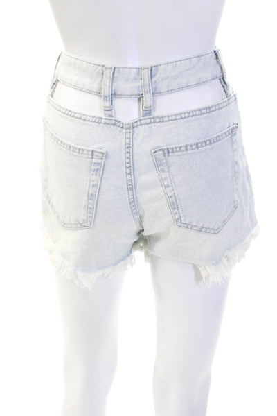 Bershka Womens Cotton Zip button Lined Distressed Denim Shorts Blue Size EUR 34