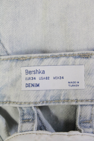 Bershka Womens Cotton Zip button Lined Distressed Denim Shorts Blue Size EUR 34