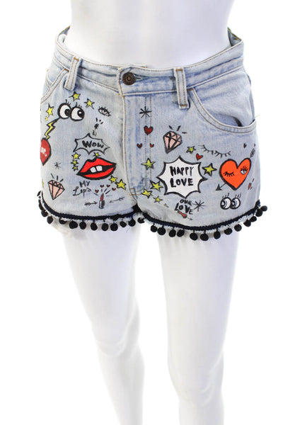 Levis Womens Cotton Zip Button Graphic Printed Denim Shorts Blue Size EUR 25