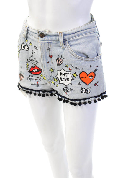 Levis Womens Cotton Zip Button Graphic Printed Denim Shorts Blue Size EUR 25