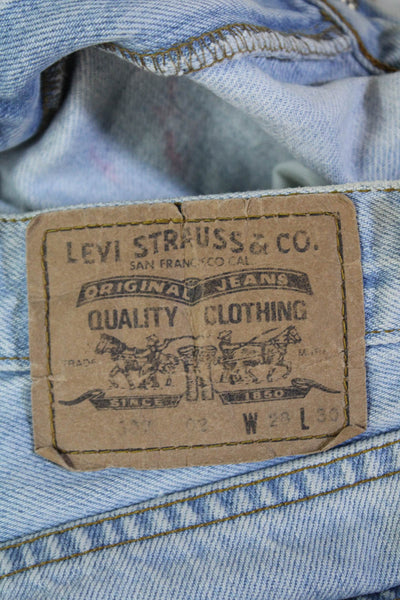 Levis Womens Cotton Zip Button Graphic Printed Denim Shorts Blue Size EUR 25