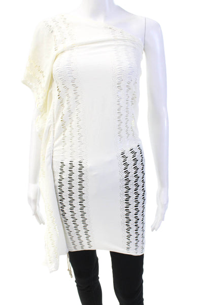 Pop Saint Barth Womens Textured Short Sleeve Distressed Top White Size M