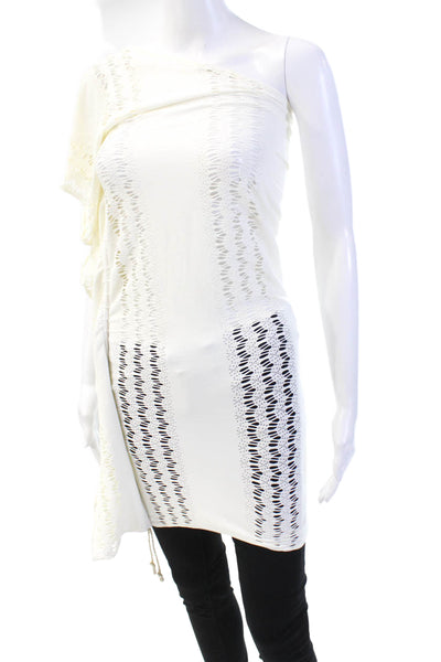 Pop Saint Barth Womens Textured Short Sleeve Distressed Top White Size M