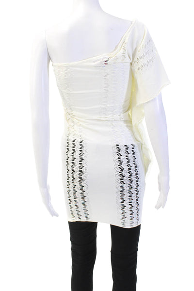 Pop Saint Barth Womens Textured Short Sleeve Distressed Top White Size M
