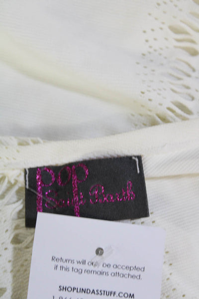 Pop Saint Barth Womens Textured Short Sleeve Distressed Top White Size M