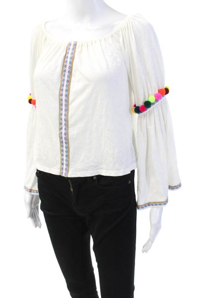 Pitusa Womens Long Sleeve Scoop Neck Lined Multicolor Blouse White OS