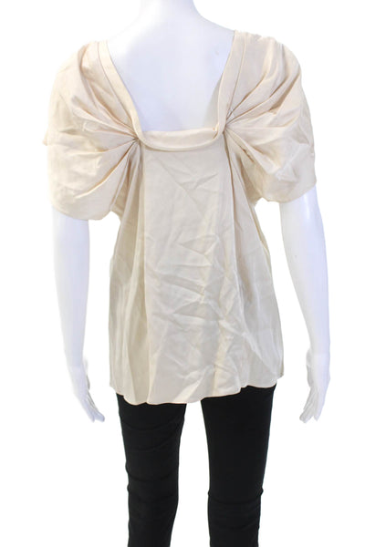 BCBGMAXAZRIA Womens Textured V-neck Short Sleeve Ruffle Top Gold Tone Size M