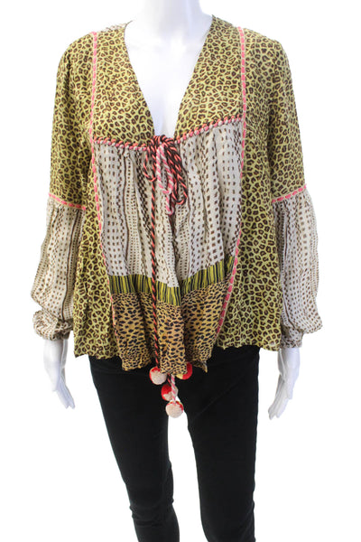 BLANK Womens Textured Long Sleeve Open Front Animal Printed Tops Brown Size XS
