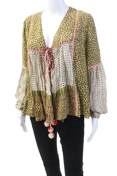 BLANK Womens Textured Long Sleeve Open Front Animal Printed Tops Brown Size XS