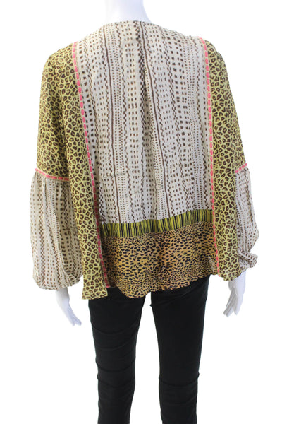 BLANK Womens Textured Long Sleeve Open Front Animal Printed Tops Brown Size XS
