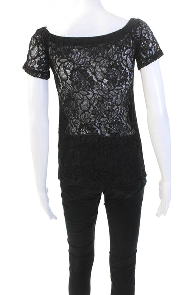 Flavio Castellani Womens Scoop Neck Short Sleeve Graphic Print Top Black Size M