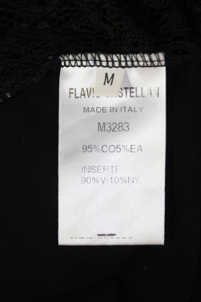 Flavio Castellani Womens Scoop Neck Short Sleeve Graphic Print Top Black Size M