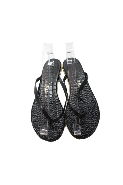 TKEES Womens Textured Thong Strap Slip On Colorblock Flip Flops Black Size 6