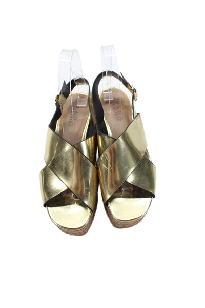 Zara Trafaluc Womens Open Front Slingback Platform Sandals Gold Tone Size EUR 36