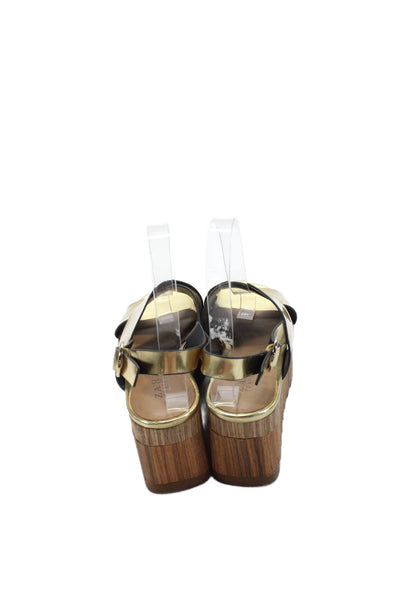 Zara Trafaluc Womens Open Front Slingback Platform Sandals Gold Tone Size EUR 36