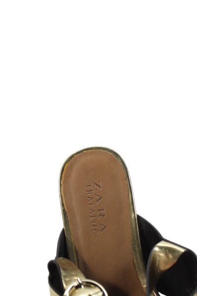 Zara Trafaluc Womens Open Front Slingback Platform Sandals Gold Tone Size EUR 36