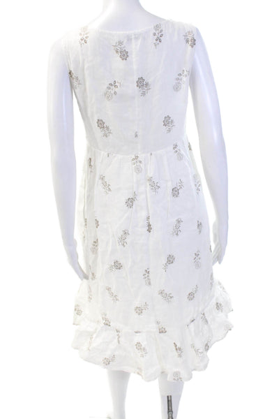 Jennifer Tattanelli Womens Floral Print Sleeveless Flare Hem Dress White Size M
