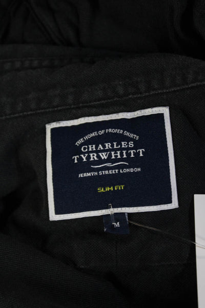 Charles Tyrwhitt Mens Cotton Collared Button-Down Casual Shirt Black Size M