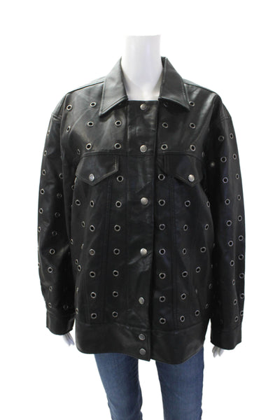 Steve Madden Womens Textured Long Sleeve Collar Button Jacket Black Size M