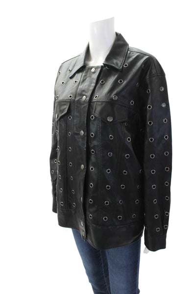 Steve Madden Womens Textured Long Sleeve Collar Button Jacket Black Size M