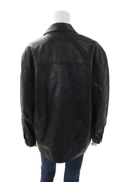 Steve Madden Womens Textured Long Sleeve Collar Button Jacket Black Size M