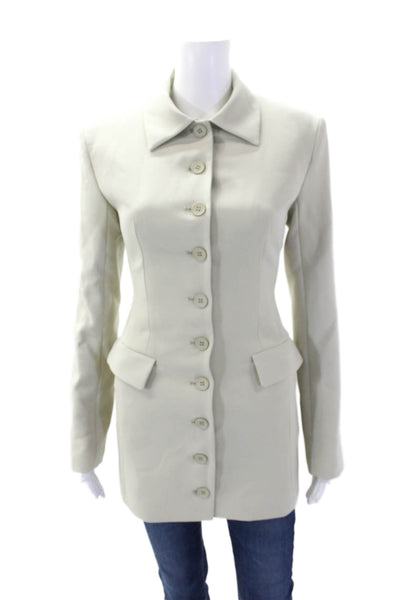 Lioness Womens Textured Long Sleeve Button Collar Blazer Green Size 2XS
