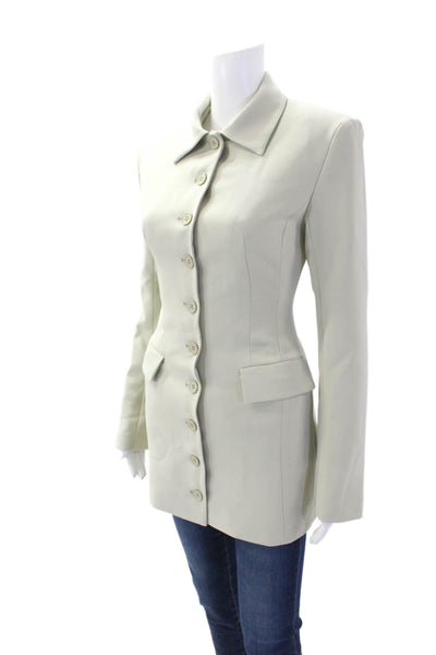 Lioness Womens Textured Long Sleeve Button Collar Blazer Green Size 2XS