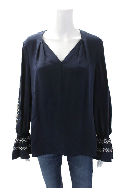 Kobi Halperin Womens V Neck Long Sleeves Blouse Navy Blue Size Small