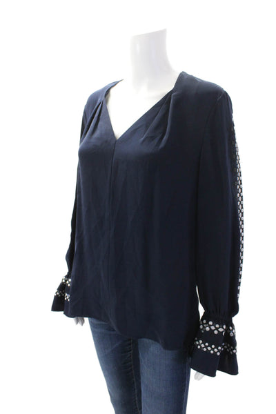 Kobi Halperin Womens V Neck Long Sleeves Blouse Navy Blue Size Small