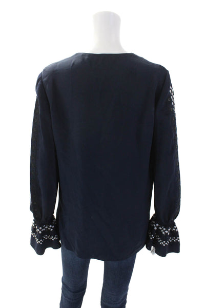 Kobi Halperin Womens V Neck Long Sleeves Blouse Navy Blue Size Small