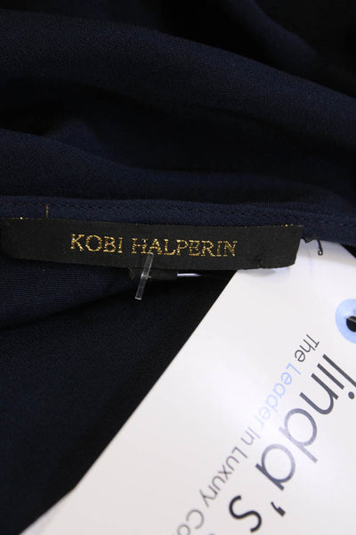 Kobi Halperin Womens V Neck Long Sleeves Blouse Navy Blue Size Small