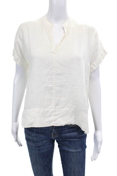 Everlane Womens Linen Short Sleeve V Neck Tunic Blouse White Size 2