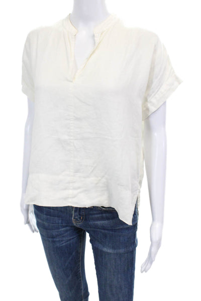 Everlane Womens Linen Short Sleeve V Neck Tunic Blouse White Size 2