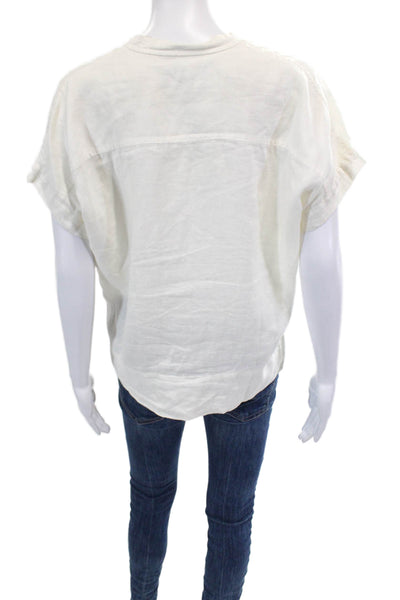 Everlane Womens Linen Short Sleeve V Neck Tunic Blouse White Size 2